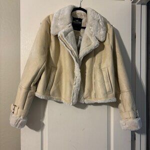 NWT Hollister faux suede aviator jacket in tan with sherpa lining SZ XL